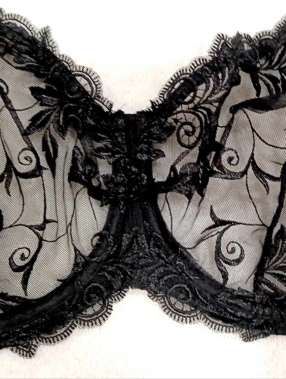 Soma Sensuous Lace Black Sheer Underwire Bra with Floral Embroidery, Size 42D - Picture 4 of 16